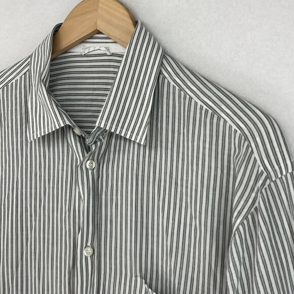 ZEGNA Shirt Mens L SPORT Striped Button Up Long Sleeve Woven Cotton Gray - Picture 8 of 15